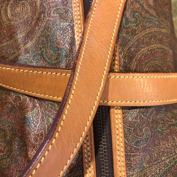METRO MILANO Paisley Coated Canvas Vachetta Leather Boston Weekend Shoulder Bag - Picture 8 of 17